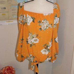 "DISCREET" ORANGE FLORAL WAIST TIE BLOURS SZ XL